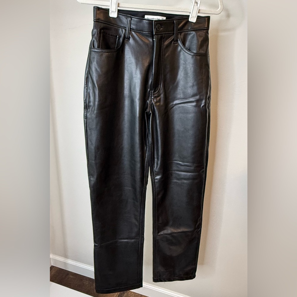 Abercrombie & Fitch Men's Black Faux Leather Straight Jeans